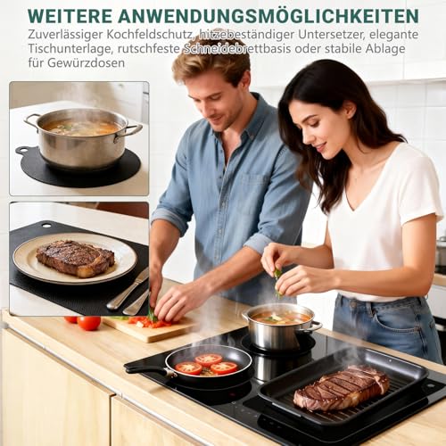 5 Stück Induktionsschutzmatte Set, Hitzebeständige Silikon Schutzmatte Herdabdeckung für Induktionskochfelder, Induktionsfeld Schützt vor Kratzern & Verschmutzungen | Einfach zu reinigen, Schwarz