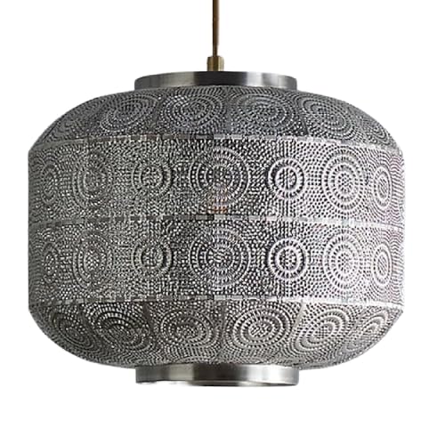 Britalia Moroccan Style Pendant Light Shade, 33cm, Satin Nickel Metal, Geometric Pattern