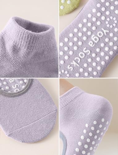 Image of Grip Socks for Women Pilates Socks with Grips Open Top Non Slip Grippy Socks for Yoga, Barre, Lagree, Zumba (Black+Purple)