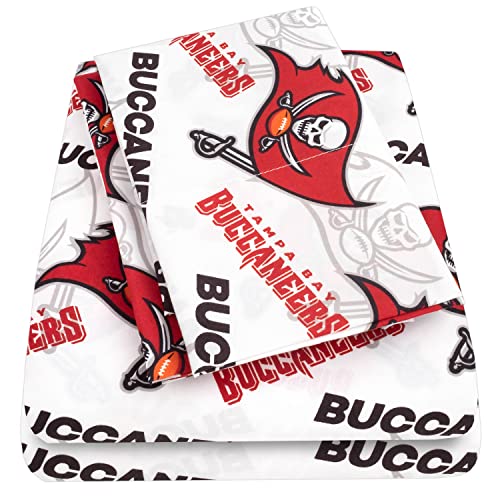 NFL Bed Sheets Officially Licensed Luxurious Soft Fitted, Flat and Pillowcase Football Sport Bedding Set Team Print, Tampa Bay Buccaneers, King