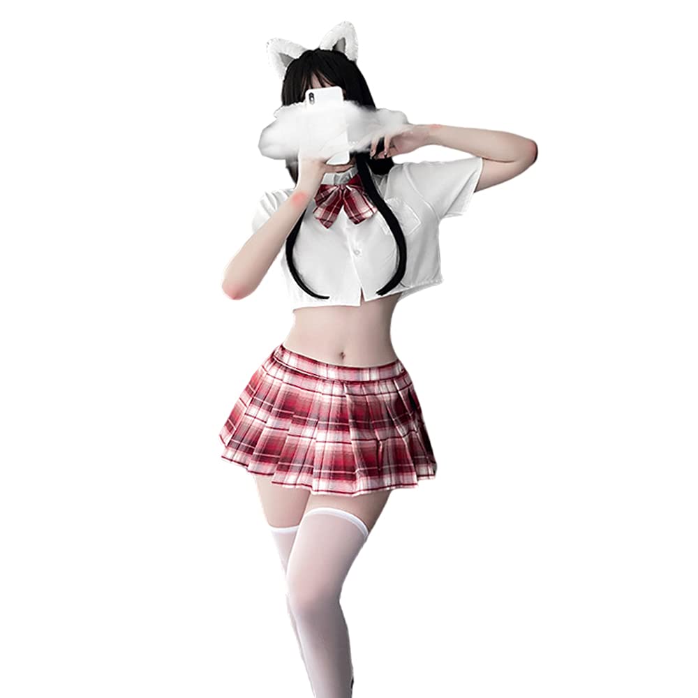 SINGUYUN Japonés Escuela Niñas Uniforme Celosía Falda Plisada Anime Cosplay Lencería JK Traje Sexy Con Calcetines