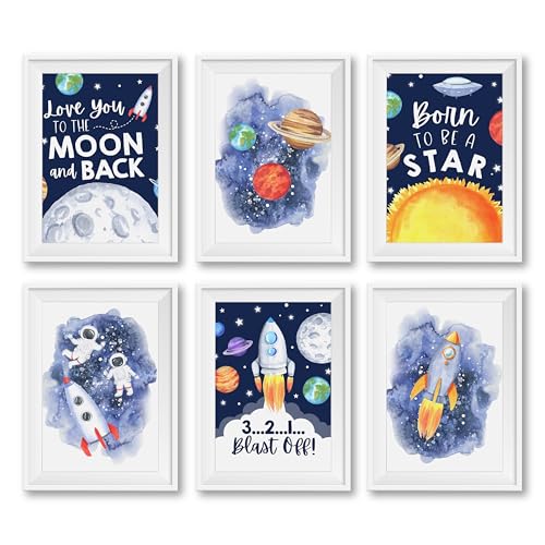 6 Reversible 8x10 Space Decor For Boys Room Prints, Space