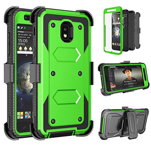 Tinysaturn Samsung Galaxy J7 Case with Built-in Screen Protector, Belt Clip Holster, Kickstand, Heavy Duty Shockproof Rugged Cover, Green