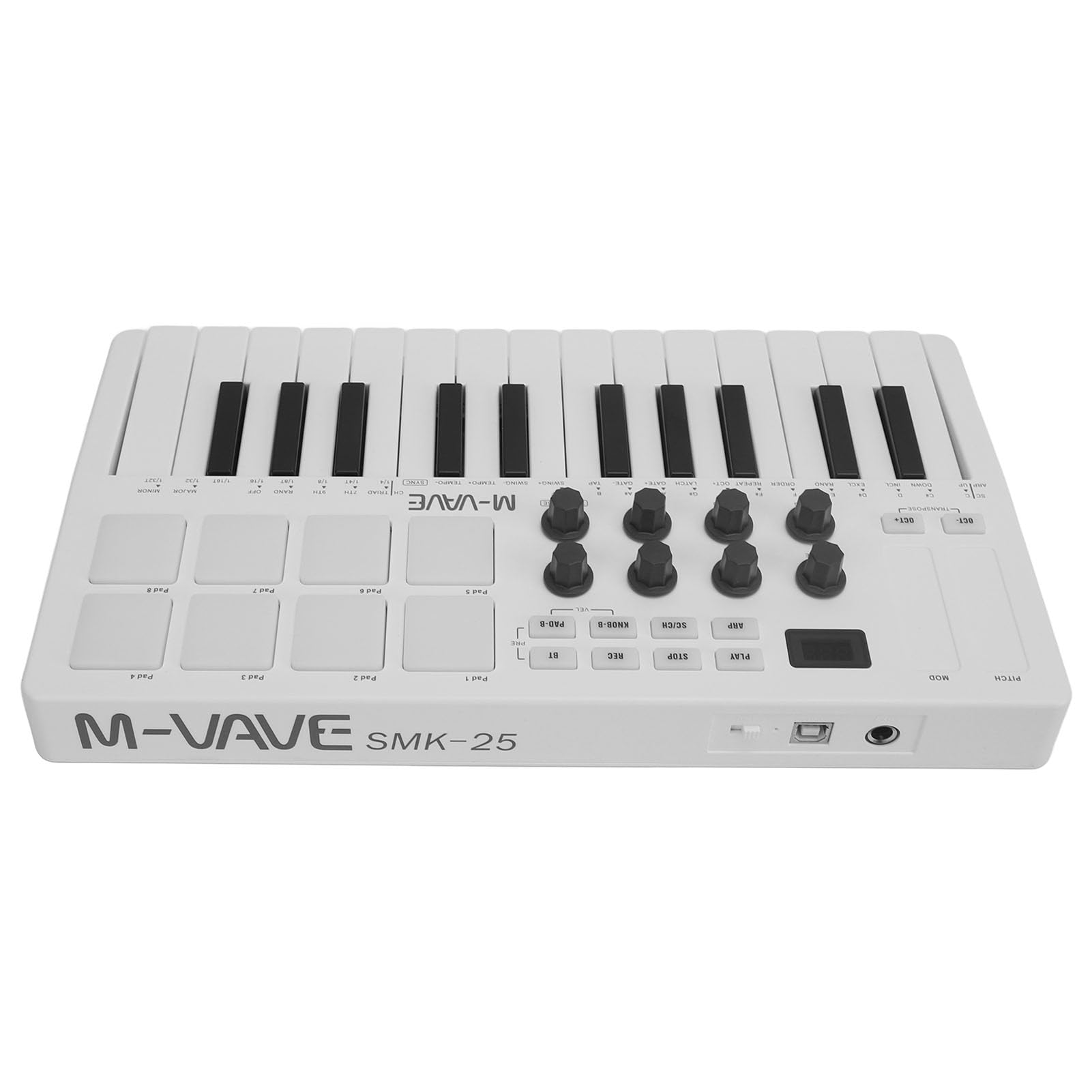 MIDI-Tastatur-Controller mit 25 Tasten, tragbar, Bluetooth, USB, mit RGB-Hintergrundbeleuchtungspuffern und Aufnahmetasten, Audio-Schnittstelle für Musikproduzenten, Studenten und mobile Studios