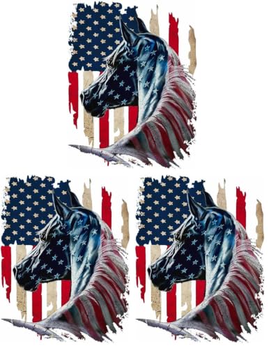 Image of Patriotic Horse US Flag Vinyl Decal 11.6 inchx8.9 inch for Car Truck SUV (Pack of 3)