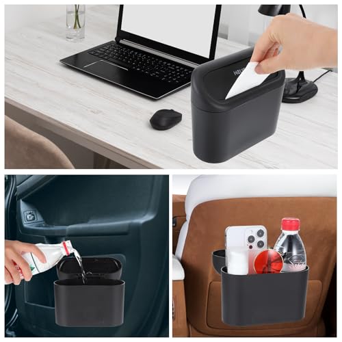 Image of 2 Packs Car Trash Can Bin with Lid,Including 4 Rolls Trash Bags and 2 Hooks,Mini Garbage Bin 2 Packs Universal Leakproof Automotive Garbage Cans for Auto Office Bedroom Home