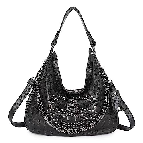 Bolso Satchel Grande Negro con Calaveras y Cadena miniatura 1