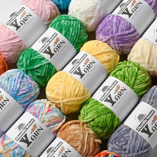 Image of 2 Pack Plush Chenille Chunky Yarn - Fluffy Velvet Yarns Crochet for Blanket Knitting and Crocheting - Soft Baby Yarn for Crocheting - Amigurumi Crochet Yarns 100g (87yds) (2 Light Green)