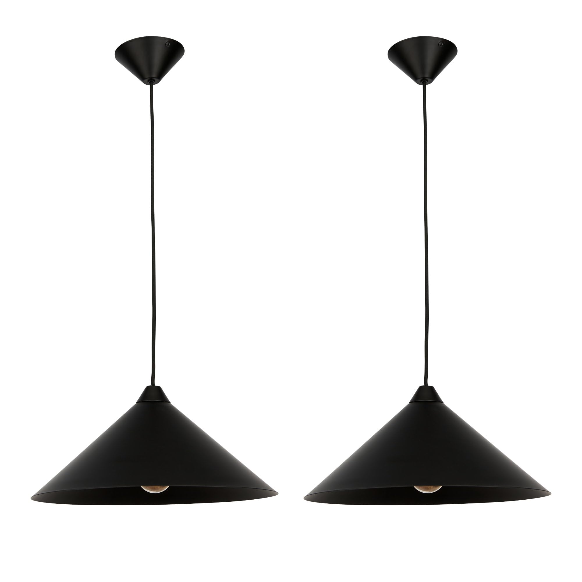 firstchoicelighting Set of 2 Black Ceiling Pendant Lights, Modern Kitchen Dining Island Lighting, Diameter 40cm, Height Adjustable