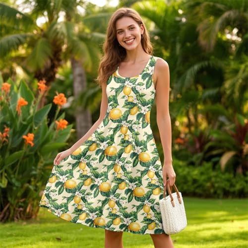 Image of Women's Casual Loose Sundress Midi Sleeveless Crewneck Dress Summer Beach Tank Dress with Pockets