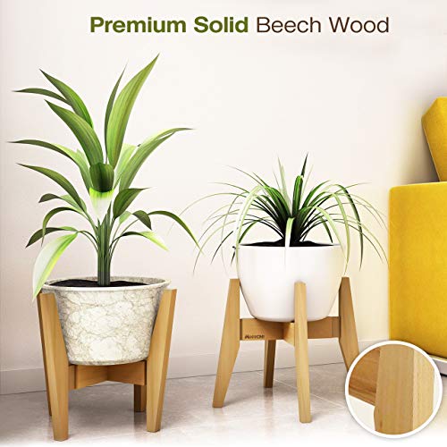 Makony Adjustable Plant Stand (8 To 12 Inches), Beech Wood Mid Century Modern Indoor Plant Stand, Fit 8 9 10 11 12 Inch Pots Wooden Flower Pot Holder-Display Rack/Shelf (Beech Wood, 2 Pack) #TOP3