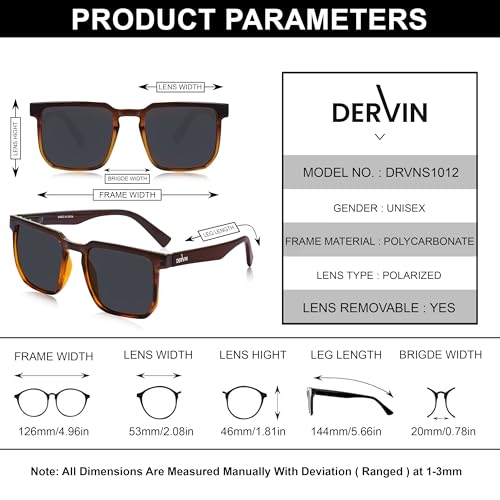 Image of Dervin Square Polarized UV Protected Sunglasses for Men and Women