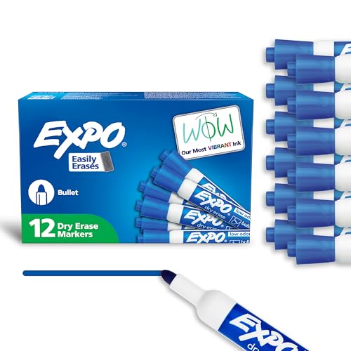 EXPO Dry Erase Markers, Low Odor Ink, Blue, Bullet Tip, 12 Count - Whiteboard, Calendar, Organization, Essential Supplies for Office, School, Classroom, Teachers - image 1