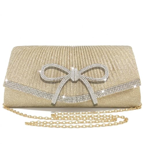 Image of Bow Rhinestone Evening Clutch Purses for Women Weddings Party Prom Diamond Glitter Sparkly Handbag with Detachable Chain