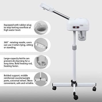 Professional Facial Steamer, Vaporizador Facial Steamer On Wheels Ionic Ozone Facial Steamer with Hot Mist Function Esthetician Steamer for Home Salon Spa Skin Cleaning