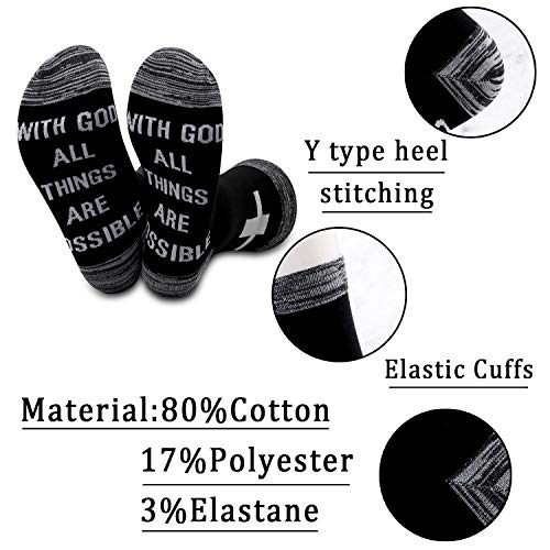 JXGZSO Motivational Christian Socks Cross Inspirational Gift With God All Things Are Possible Religious Gift2