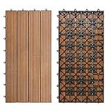 SUBTLETY 5m² WPC Terrassenfliesen 30 Stück Holzoptik Balkonfliesen 30x60cm Klickfliesen Set mit Drainage Gitter Kunststoff Gartenfliesen Bodenfliesen für Garten Terrasse Balkon Teich (Braun)