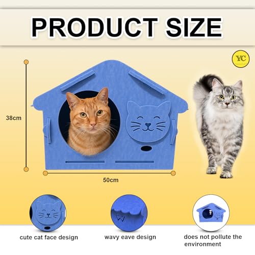 Image of YellowCult Foldable Small Pet House for Hamsters Guinea Pigs Rabbits Kitten Cats - Felt Fabric Indoor Hideout Bed for Small Animals, Cozy Durable Pet Cave Shelter Lightweight Design Blue (50 X 38 cm)