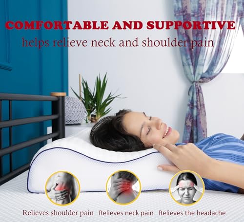 SLAAP COMFORTABEL MET HET BESTE NEKKUSSEN - Premium Visco HWS nekkussen, 60 x 40 x 14/12 cm, hoofdkussen met overtrek, neksteunkussen, traagschuim, ergonomisch, orthopedisch...