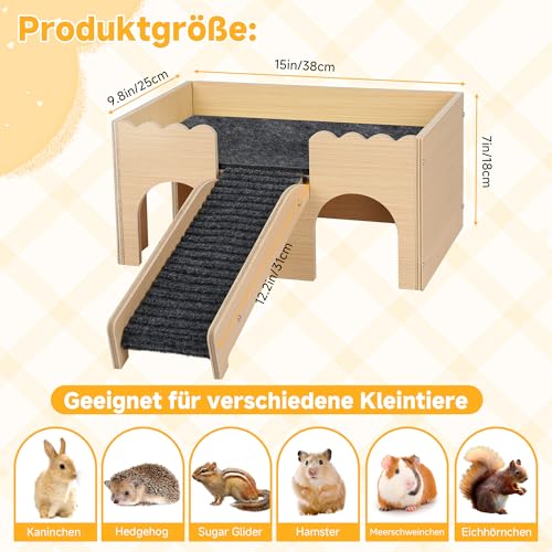 Mehrstöckiges Meerschweinchen Versteck mit Treppe und Matten – Extra Groß Meerschweinchen Schloss Abnehmbare Verstecke für Hamster, Kaninchen & Chinchillas，Abnehmbares Haus (Grau)