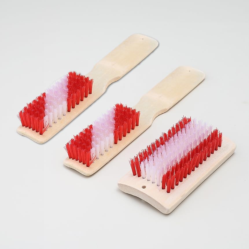 Wolpin Set of 3 Pc Clothes Cleaning Brush Multipurpose Bathroom Cleaning Sink Brush, Shoe Brush with Wooden Handle