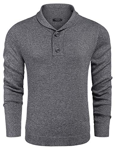 COOFANDY Mens Basic Knit Ribbed Trim Shawl-Collar Sweater