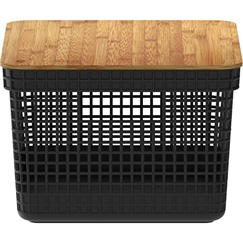 Cesto Organizador Grid c/Tampa de Bambu 8L Preto OU