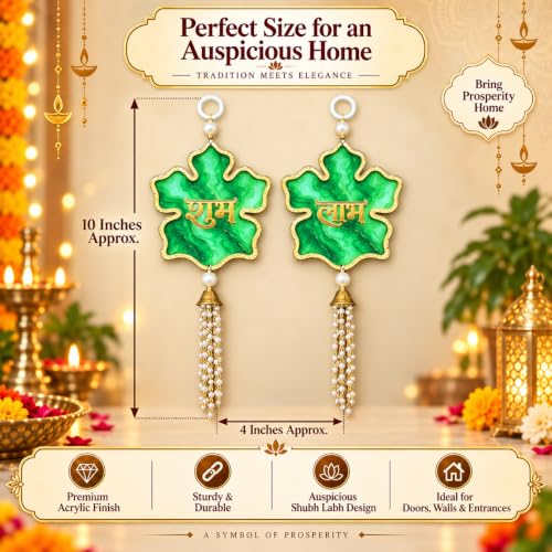 Image of Akaar Decor Artificial Marigold Door Hanging Toran | Diwali Decoration Items for Home Decor| Festive Decor| Office Decor| -(L:Approx. 2.5ft) (Acrylic Shubh Labh Green)