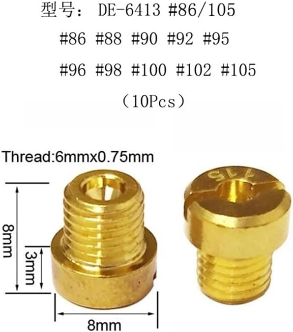 10Pcs/Set 6mm Main Jet M6 Jets Fit for Dell Carburetor PHBH PHBL PHBN PHBE PHBR PHVA PHVB #66-#155 Parts(A-02)