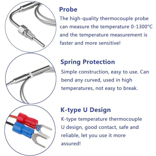 Sensor de temperatura tipo K 0-1300 °C con sonda de motor de 5m 3