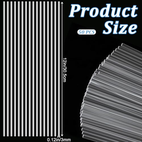 Image of 50pcs Clear Acrylic Rods, 3mm Diameter Transparent Round Plastic Sticks Strip, 1 /8 x 12in Acrylic Round Plastic Rods for DIY Crafts Party Decorations Gardening and Lighting