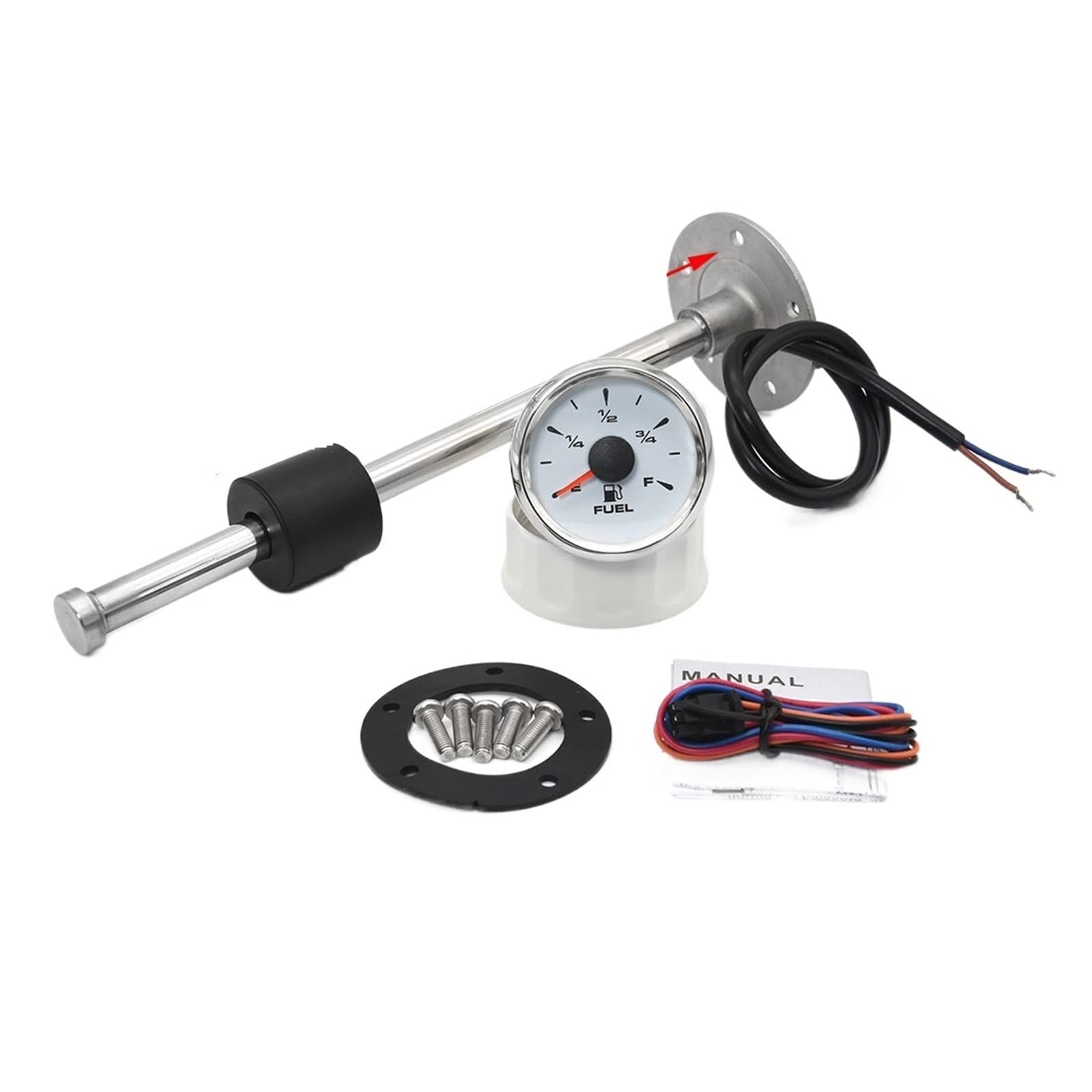 Miernik poziomu cieczy, 8 kolorów podświetlenie wskazanie zbiornika oleju 52mm miernik paliwa z czujnikiem poziomu paliwa 0-190ohm 100-500MM dla łodzi morskich wskaźnik samochodowy(GaugeX175mm Sensor)
