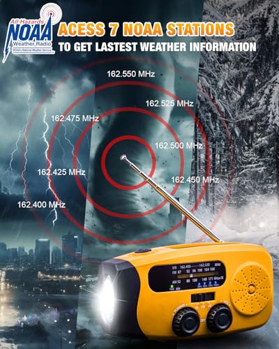 Image of Hand Crank Radio with AM /FM /NOAA Weather Bands,for Emergencies, Camping | 3 LED Flashlights,SOS Function,Solar Powered,Hand Cranked, 2000mAh /7400mWh Charger,for Power Outage - Orange