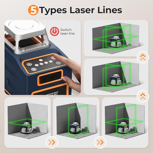 CIGMAN Laser Level Self Leveling 3x360° 3D Green Cross Line for Construction and Picture Hanging, Rechargeable battery, Remote Controller, Magnetic Rotating Stand Included - Thumbnail 7