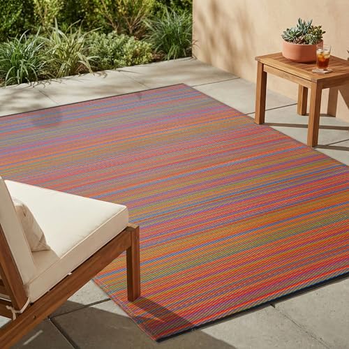 Fab Habitat Outdoor Rug - Waterproof, Fade Resistant, Crease-Free - Premium Recycled Plastic - Striped - Large Patio, Deck, Sunroom, Camping, RV - Cancun - Multicolor - 6 x 9 ft Fab Habitat Outdoor Rug - Waterproof, Fade Resistant, Crease-Free - Premium Recycled Plastic - Striped - Large Patio, Deck, Sunroom, Camping, RV - Cancun - Multicolor - 6 x 9 ft
