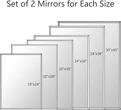 Miniatura 2 de Chende Paquete de 2 espejos de pared grandes para baño, 24 x 36 pulgadas, espejo biselado sin marco, espejo rectangular montado en la pared, espejo