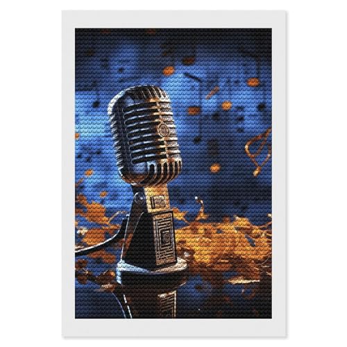 Broderie diamant microphone salon moderne déco murale musique
