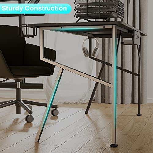 Eureka Ergonomic Gaming Desk 55 Inch, Professional Gaming Table Gamer Workstation With Cable Management Tray, Controller Stand, Cup Holder, Headphone Hook, Mouse Pad, Black #TOP4
