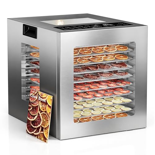 TRIUMPHKEY Dörrautomat Edelstahl – 10 Edelstahl-Tabletts, variable Temperaturkontrolle 35–75°C, 48h Timer, 10 Presets, 850W, für Beef Jerky, Obst, Gemüse & Kräuter, inkl. Rezeptbuch mit 67+ Ideen TRIUMPHKEY Dörrautomat Edelstahl – 10 Edelstahl-Tabletts, variable Temperaturkontrolle 35–75°C, 48h Timer, 10 Presets, 850W, für Beef Jerky, Obst, Gemüse & Kräuter, inkl. Rezeptbuch mit 67+ Ideen