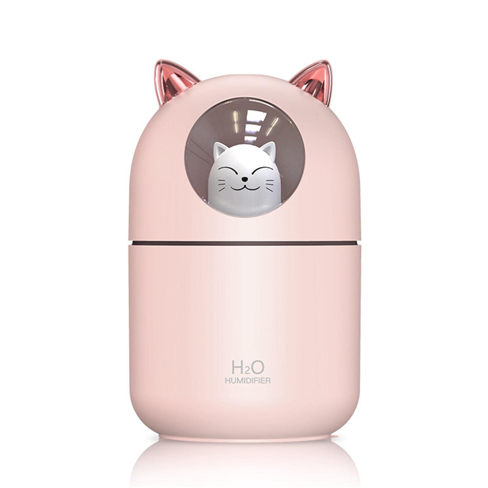 Shareed Pink Humidifier,Cat Shape Car Aroma Diffuser 300Ml - Usb Personal Desktop Humidifier With Night Light For Baby Bedroom Travel Home