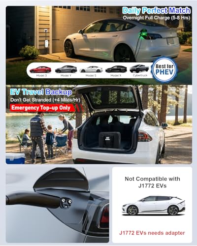 Image of EVDANCE Level 1&2 Tesla Charger, NACS Mobile Connector with 25ft Cable, Home Electric Vehicle Charging Station for Tesla Models 3 /Y /S /X & NACS EVs, 12A 120V /16A 240V, NEMA 5-15 & NEMA 6-20 Plug
