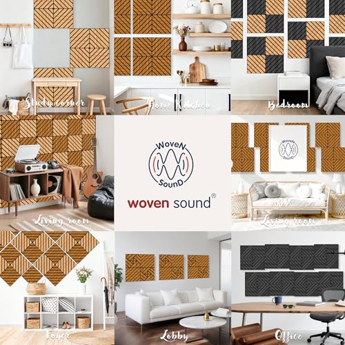 Image of WoveN SounD Acoustic Wall Panels, Teak, 16 Pack, 12x12 in | Self-Adhesive, NRC 0.95, Carved Pattern, Sound Proof, Echo Reduction, Sound Dampening, Home Studio, Office, Gaming Room