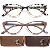 EYEURL Cat Eye Reading Glasses for Women 2 Pair Blue Light Blocking Readers 1.50 Comfort Spring Hing