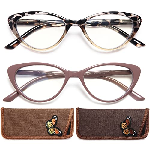 Eyeurl Cat Eye Reading Glasses For Women 2 Pair Blue Light Blocking Readers 1.50 Comfort Spring Hinge Lightweight Eyeglasses Anti Glare For Ladies #TOP6