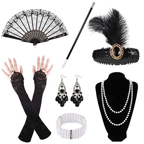 Opopark 7 Stück 20er Jahre Accessoires 1920er Accessoires Damen 20er Jahre Kostüm Damen Charleston 1920er Jahre Zubehör Set mit Stirnband...