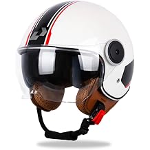 Vintage 3/4 Open Face Motorcycle Helmet for Men & Women - DOT Approved Lightweight Retro Scooter Half Helmet with Dual Visor, Removable Ear Pads for Vespa, Cruiser, Moped