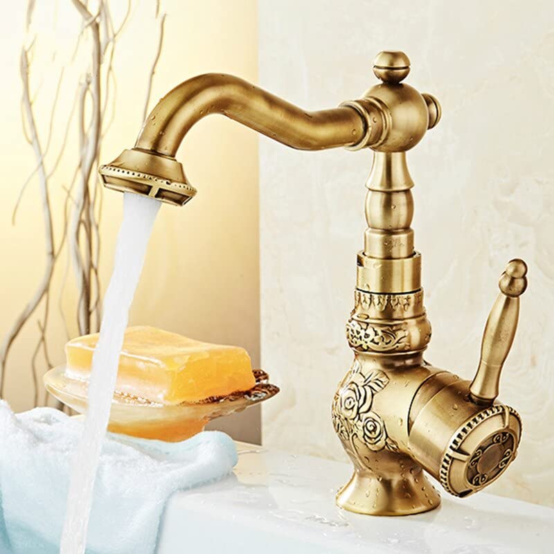 Mitigeur cuisine laiton antique rétro à bec pivotant pour évier et lavabo