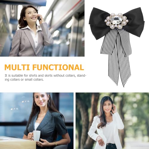 Amosfun Elegante Schwarz-Weiß Gestreifte Fliege FüR Damen, Ausblickend Krawatte Mit Strass Und Perlen, Ideal FüR Business-Outfits Und Als Geschenk