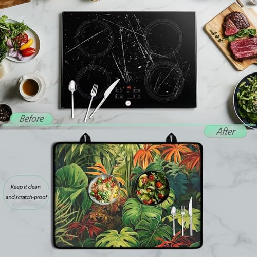 Image of Tropical Leaf Top Cover for Electric Stove, 30 x 21 Inch Stove Top Protector, Wear Resistant Ceramic Glass Electric Stove Top Cover, Anti-Slip Insulation Pad for Glass Stove Top Protector