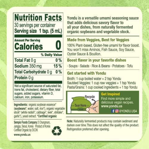 Yondu Vegetable Umami - Premium Umami Seasoning Sauce - Vegan - Organic - Gluten Free - Nongmo - No Added Msg - Great For Soups, Stir-Fries & Sauces (5.1 Fl Oz (Pack Of 1)) #TOP3